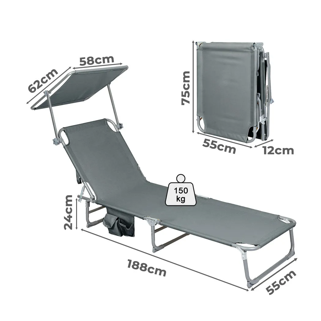 Levede Foldable Lounge Chairs with Canopy Grey-NT_Rural