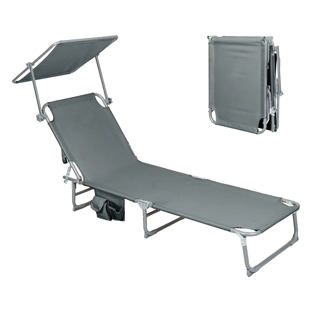 Levede Foldable Lounge Chairs with Canopy Grey-NT_Rural