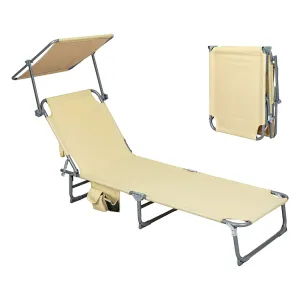 Levede Foldable Lounge Chairs with Canopy Khaki-TAS_Rural