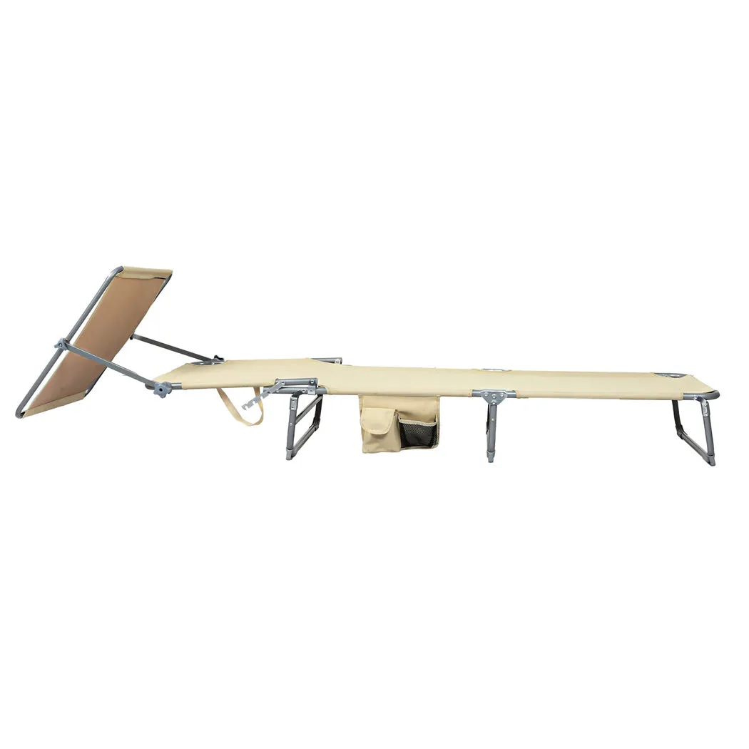 Levede Foldable Lounge Chairs with Canopy Khaki-TAS_Rural