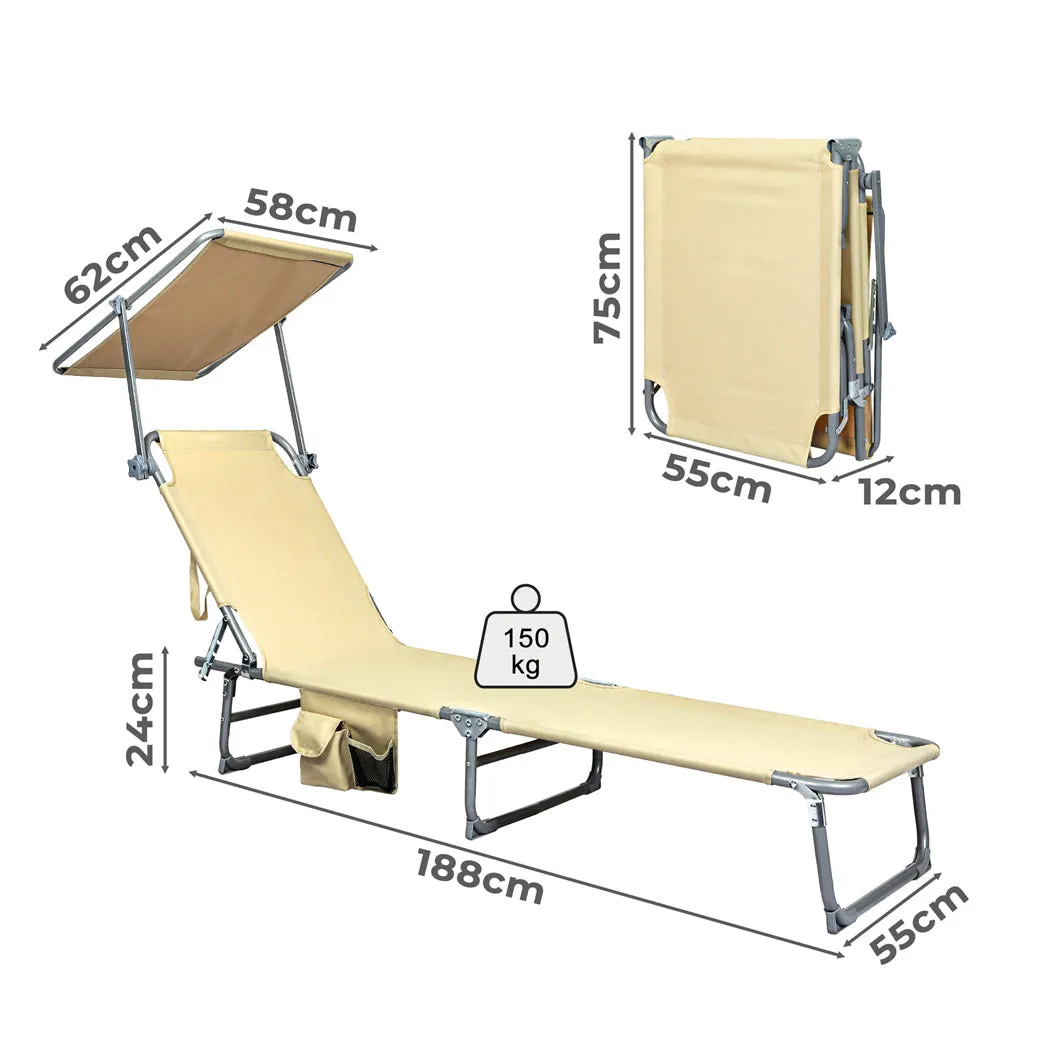Levede Foldable Lounge Chairs with Canopy Khaki-TAS_Rural