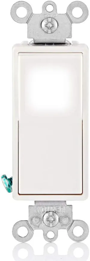 Leviton L5614-2W 15 Amp, 120/277 Volt, Decora LED Illuminated Rocker 4-Way AC Quiet Switch, Residential Grade, Grounding, White