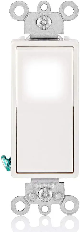 Leviton L5614-2W 15 Amp, 120/277 Volt, Decora LED Illuminated Rocker 4-Way AC Quiet Switch, Residential Grade, Grounding, White