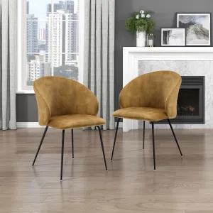 Lexicon Velvet Fabric Upholstered Dining Chairs, Armless Metal Legs Kitchen & Dining Room Chairs, Easy to Assemble Dining Chair, Modern Chair Round Back, Dining Chairs Set of 2, Mustard/Black