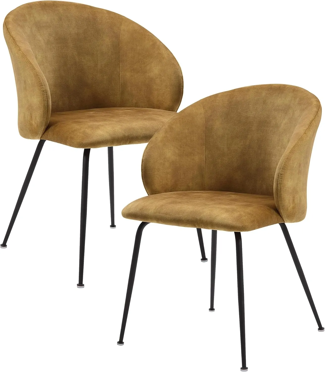 Lexicon Velvet Fabric Upholstered Dining Chairs, Armless Metal Legs Kitchen & Dining Room Chairs, Easy to Assemble Dining Chair, Modern Chair Round Back, Dining Chairs Set of 2, Mustard/Black
