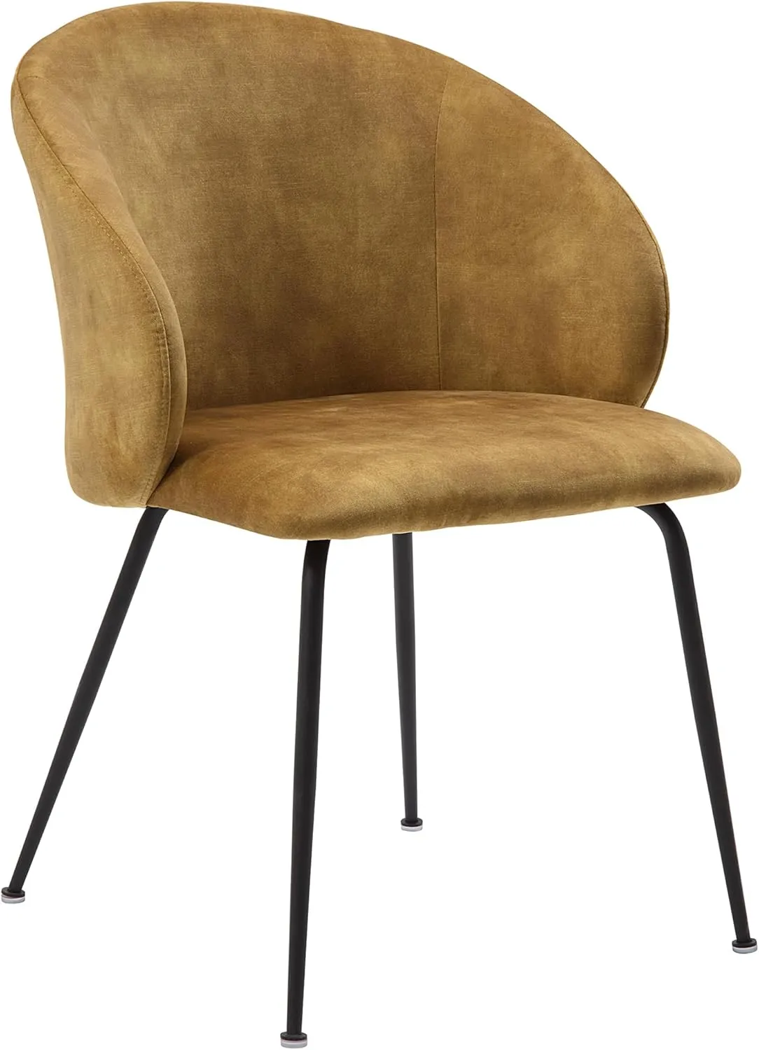 Lexicon Velvet Fabric Upholstered Dining Chairs, Armless Metal Legs Kitchen & Dining Room Chairs, Easy to Assemble Dining Chair, Modern Chair Round Back, Dining Chairs Set of 2, Mustard/Black