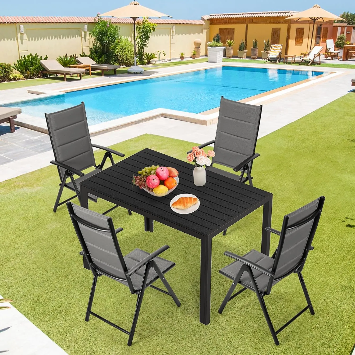 LIFERUN Folding Patio Chairs Set of 2, Outdoor Dinning Chairs with Anti-Rust Aluminum Frame and Foam-Padded Textilene Fabric, Weatherproof, No-Assembly, Portable Chairs for Garden, Yard & Balcony