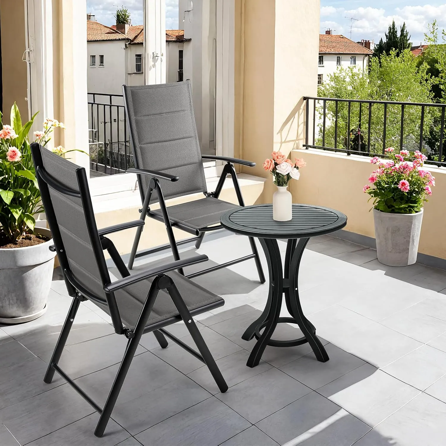 LIFERUN Folding Patio Chairs Set of 2, Outdoor Dinning Chairs with Anti-Rust Aluminum Frame and Foam-Padded Textilene Fabric, Weatherproof, No-Assembly, Portable Chairs for Garden, Yard & Balcony