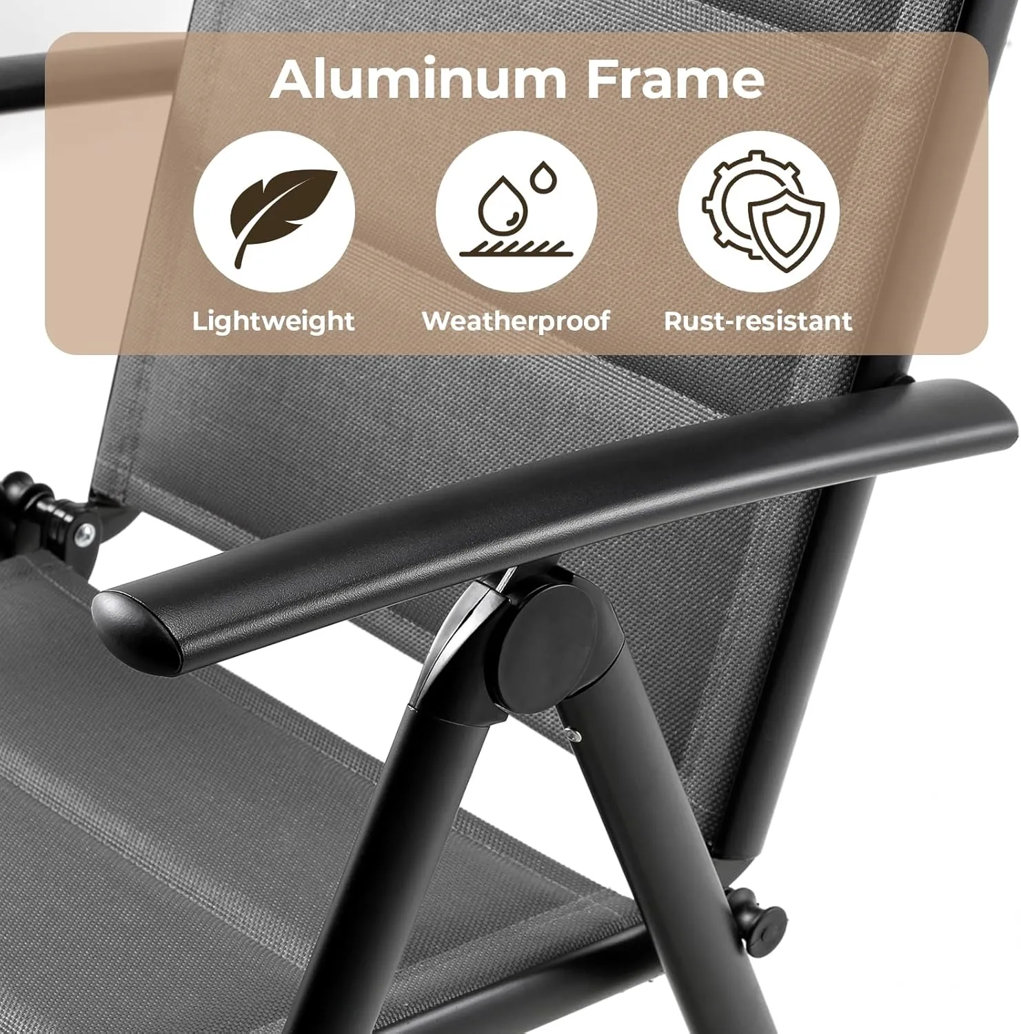 LIFERUN Folding Patio Chairs Set of 2, Outdoor Dinning Chairs with Anti-Rust Aluminum Frame and Foam-Padded Textilene Fabric, Weatherproof, No-Assembly, Portable Chairs for Garden, Yard & Balcony