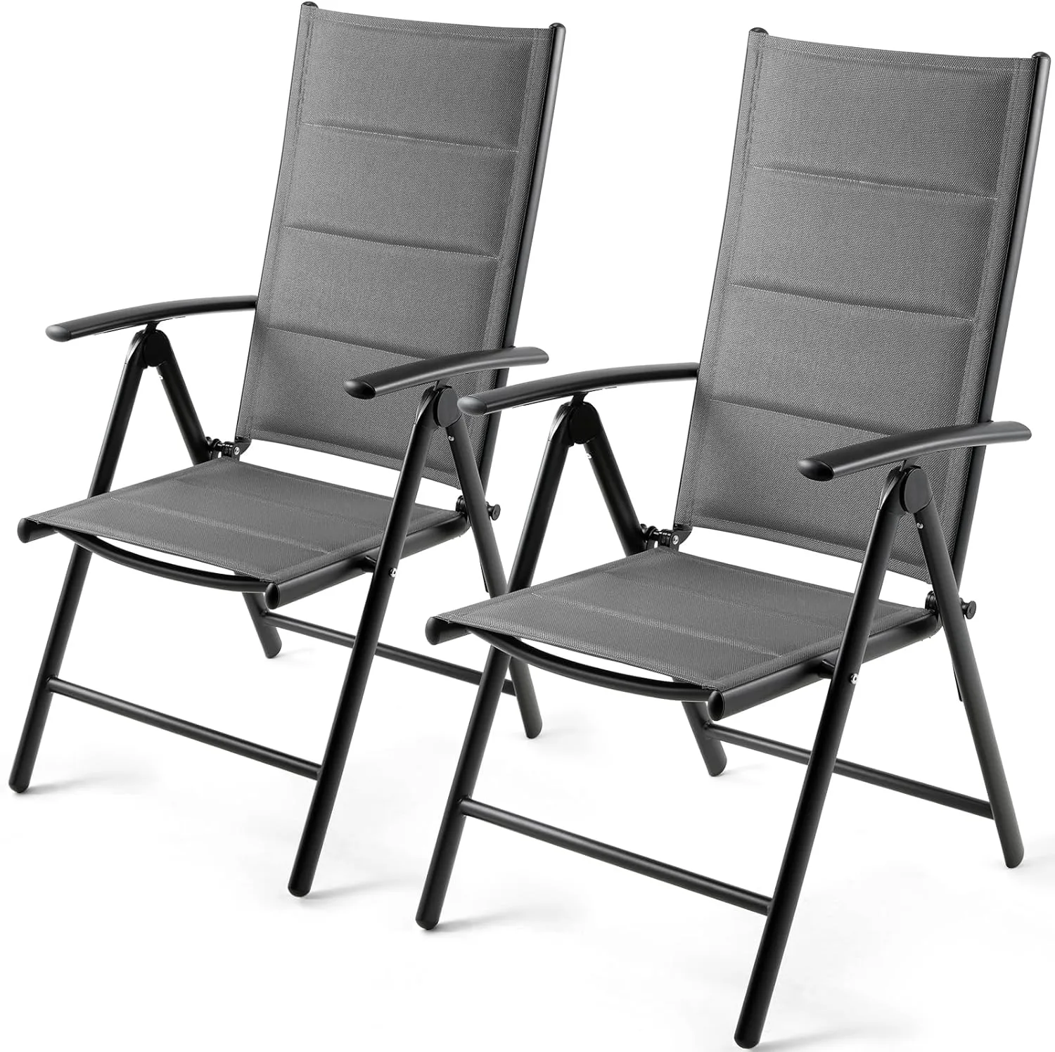 LIFERUN Folding Patio Chairs Set of 2, Outdoor Dinning Chairs with Anti-Rust Aluminum Frame and Foam-Padded Textilene Fabric, Weatherproof, No-Assembly, Portable Chairs for Garden, Yard & Balcony