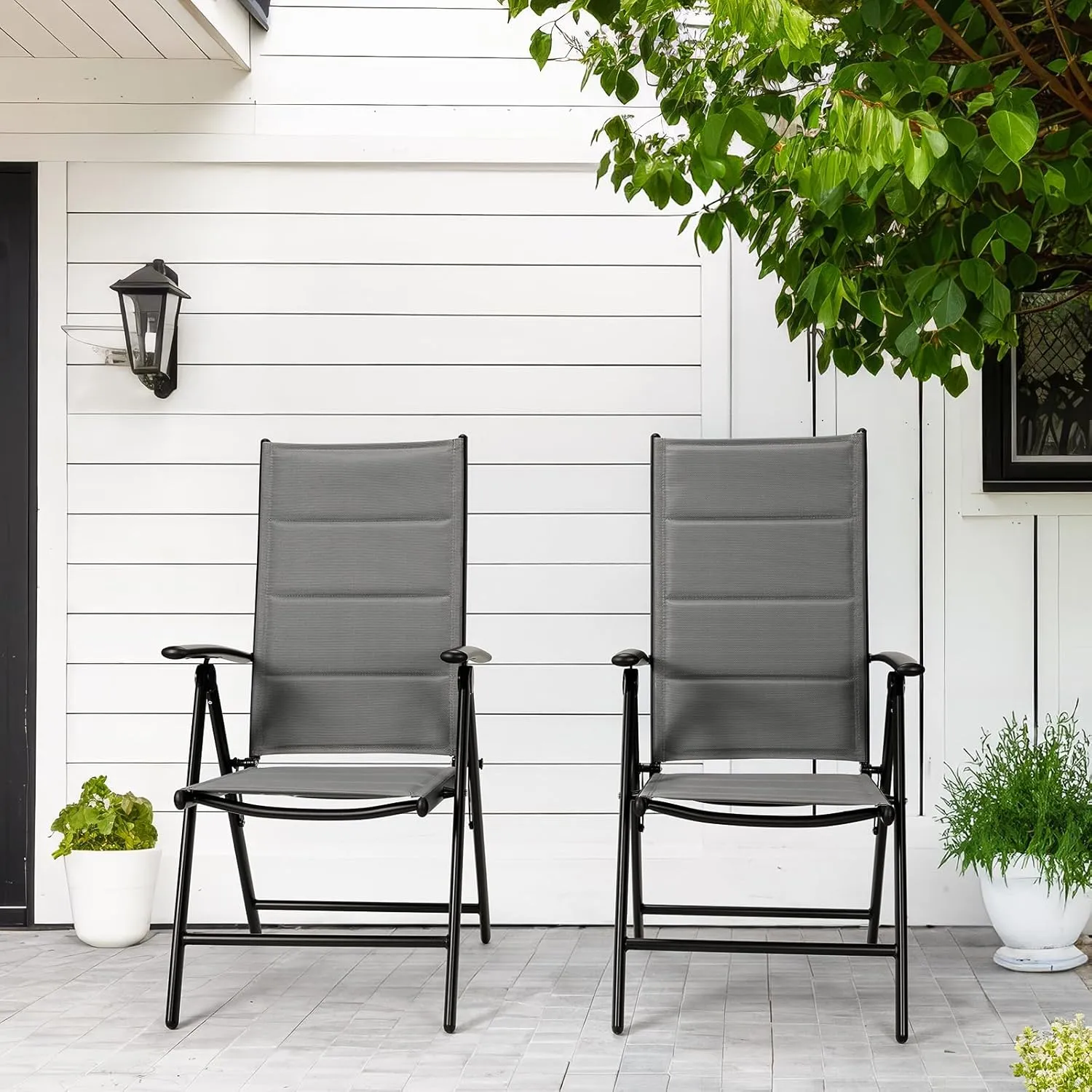LIFERUN Folding Patio Chairs Set of 2, Outdoor Dinning Chairs with Anti-Rust Aluminum Frame and Foam-Padded Textilene Fabric, Weatherproof, No-Assembly, Portable Chairs for Garden, Yard & Balcony
