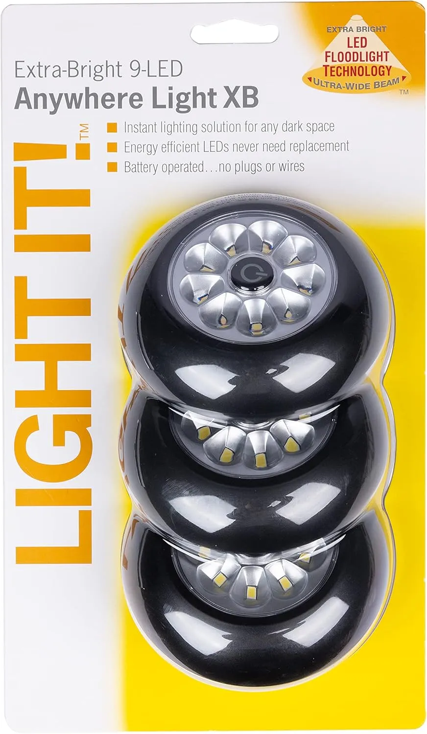 LIGHT IT! by Fulcrum, 30016-303 9-LED Anywhere Light XB, Black, 3 Pack