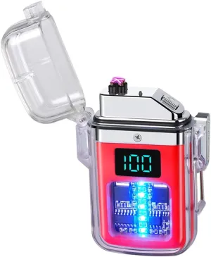 Lighters, Dual Arc Electric Lighter USB Rechargeable Lighter Windproof Lighter Flameless Plasma Lighter with Battery Indicator for Fire, Cigarette, Candle - Outdoors Indoors (Red)