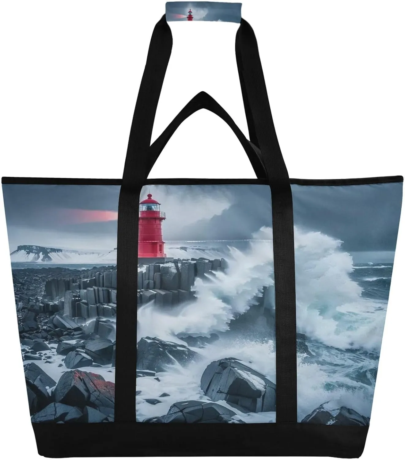 Lighthouses Reusable Insulated Lunchbox Cooler Bag, Leakproof Kitchen Grocery Bag Collapsible Portable Cooler Tote Bag for Picnic, Camping, Office, Travel