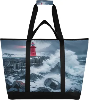 Lighthouses Reusable Insulated Lunchbox Cooler Bag, Leakproof Kitchen Grocery Bag Collapsible Portable Cooler Tote Bag for Picnic, Camping, Office, Travel