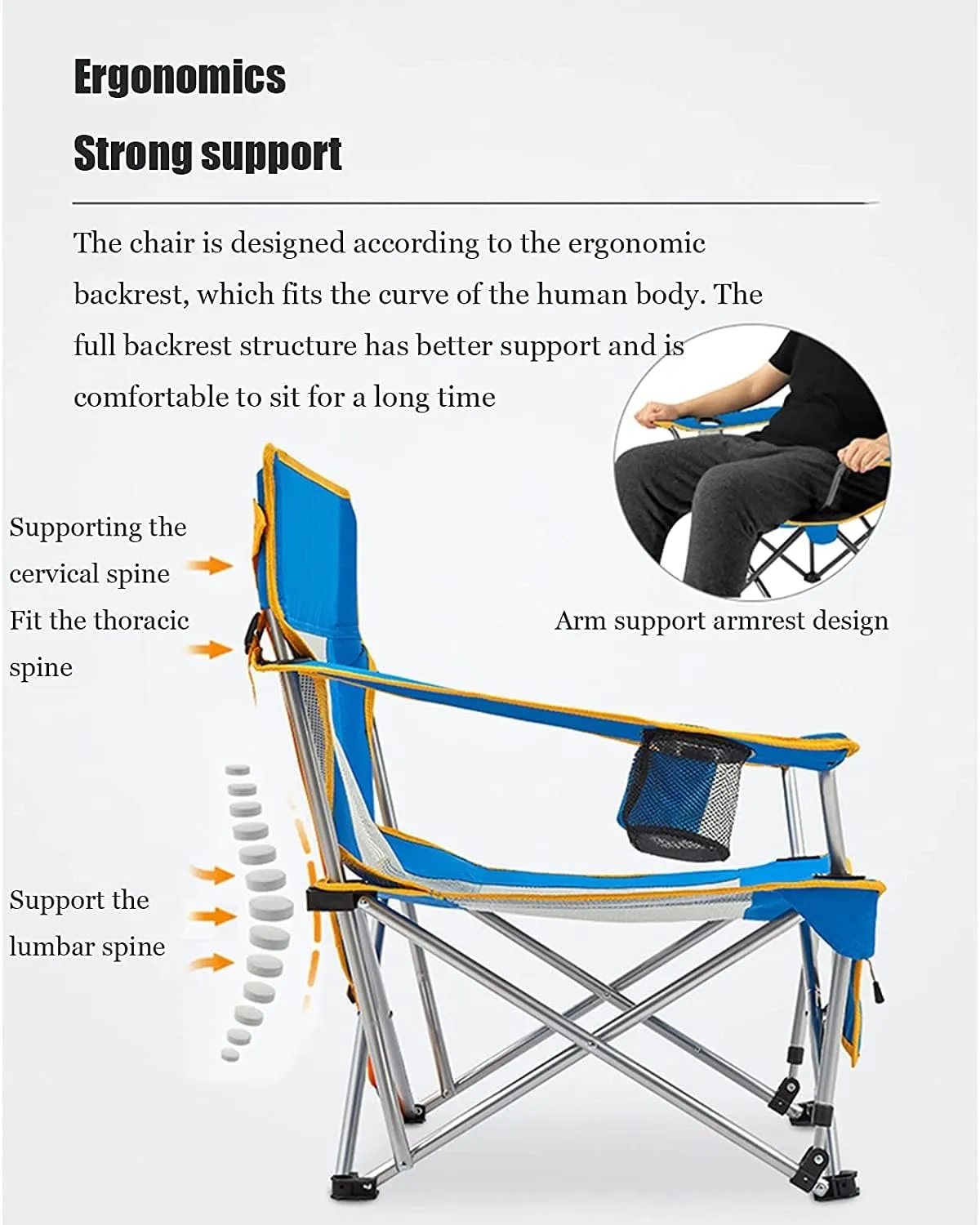 Lightweight Camping Chair Outdoor Armchair Beach Deck Chairs Portable Leisure Seat Stool with Breathable Mesh, Comes with Storage Bag Outdoor Hiking