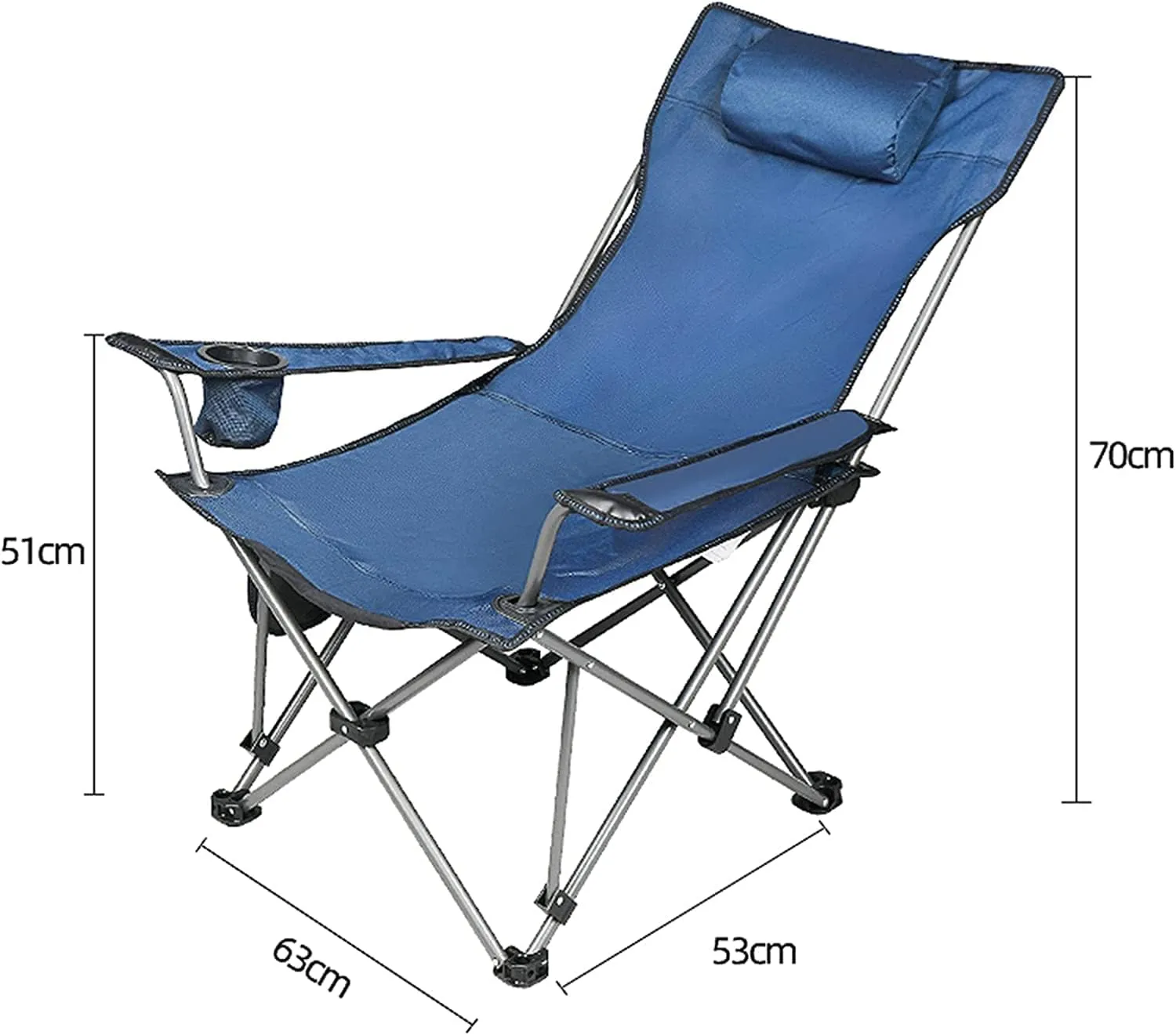 Lightweight Camping Chair Outdoor Folding Chair Portable Lawn Folding Seat Armchair with Cup Holder Pillow and Carry Bag Leisure Recliner Stool Outdoor Hiking (Color : Blue)