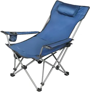 Lightweight Camping Chair Outdoor Folding Chair Portable Lawn Folding Seat Armchair with Cup Holder Pillow and Carry Bag Leisure Recliner Stool Outdoor Hiking (Color : Blue)