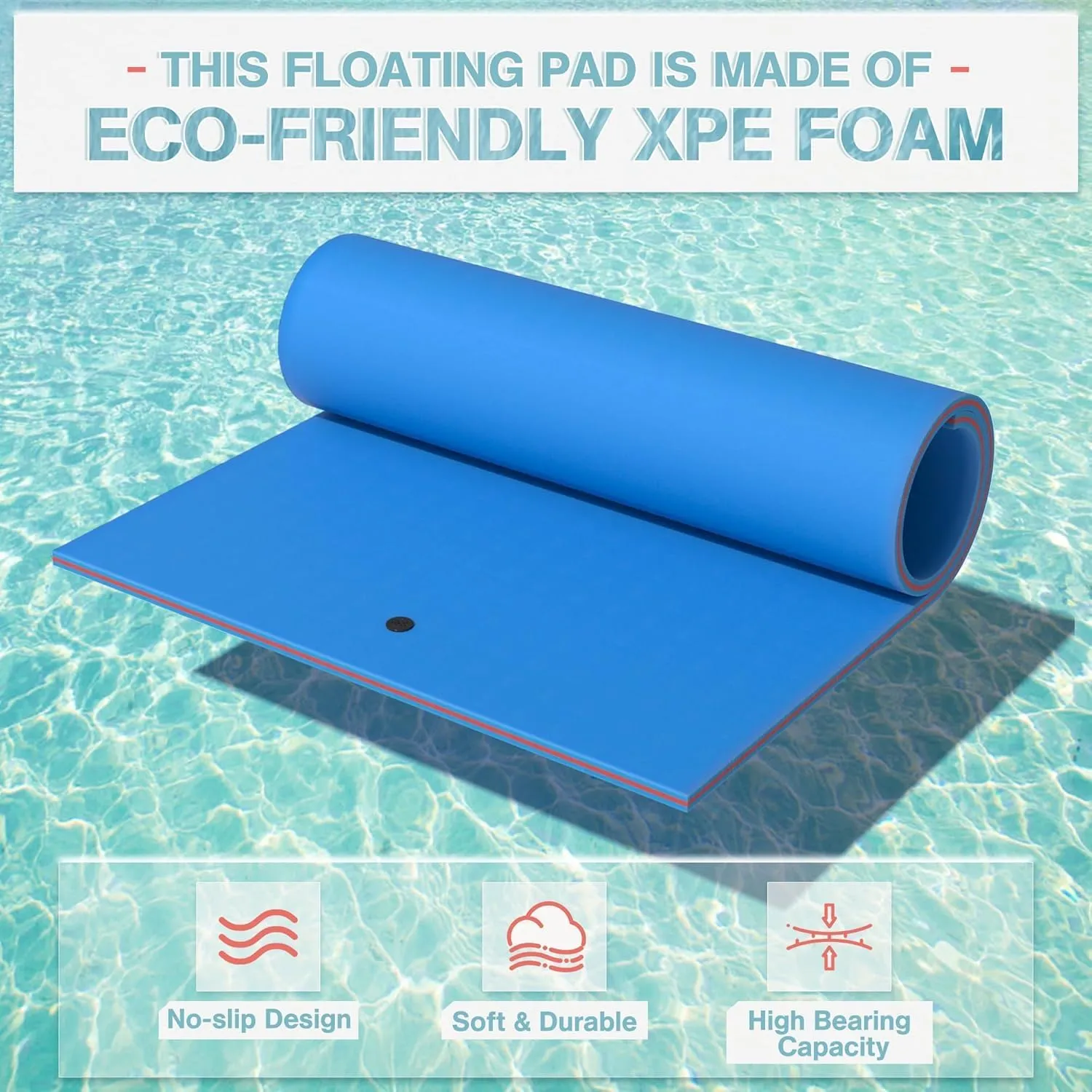 Lily Pad Floating Mat, 9' Floating Water Mat, 3-Layer Tear-Resistant XPE Foam Water Mat for Lake, Water Recreation Pool, Beach, Ocean(Blue)