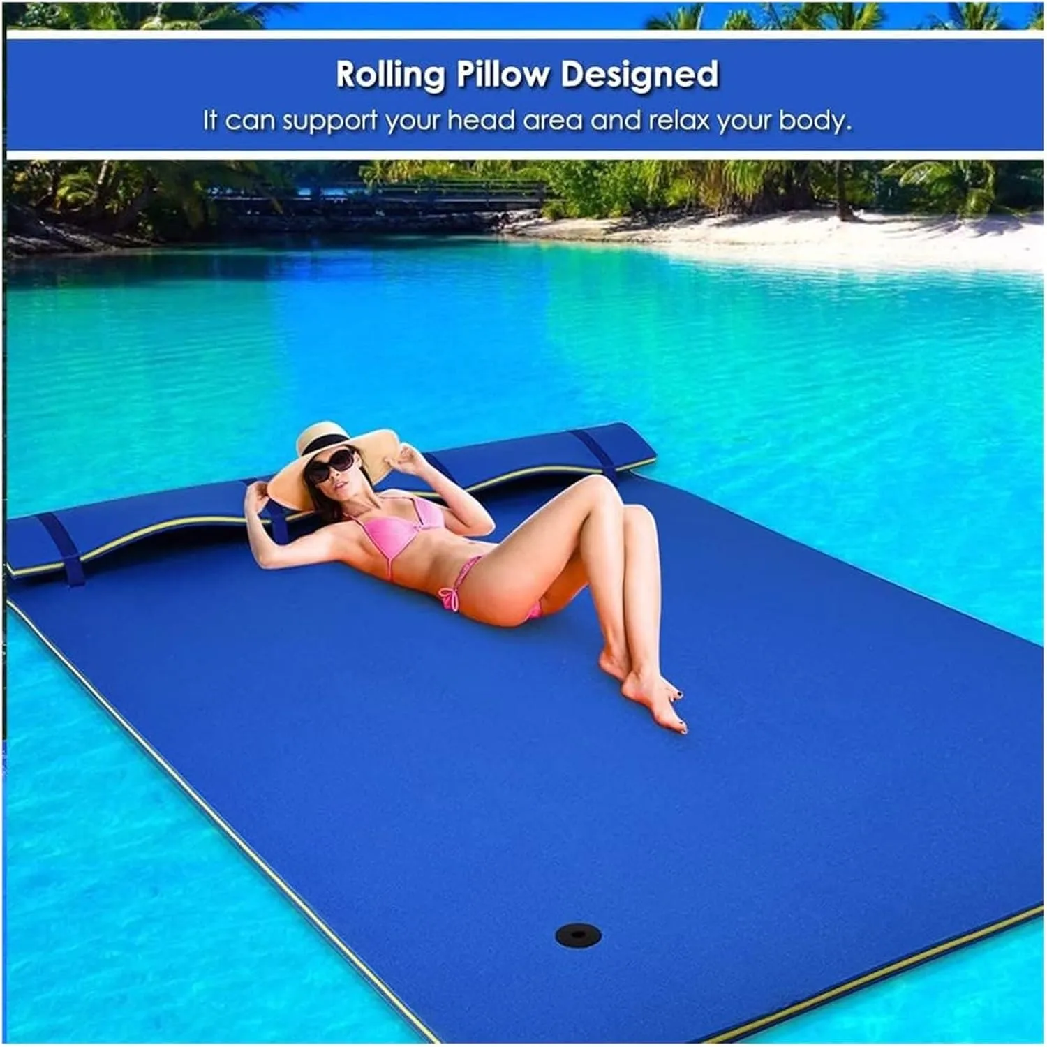 Lily Pad Floating Mat,Floating Water Mat, Lily Pad, Bouncy Tear-Resistant 3-Layer XPE Foam, Roll-Up Floating Island River Rafts for Pool Lake Ocean Boat for Adults