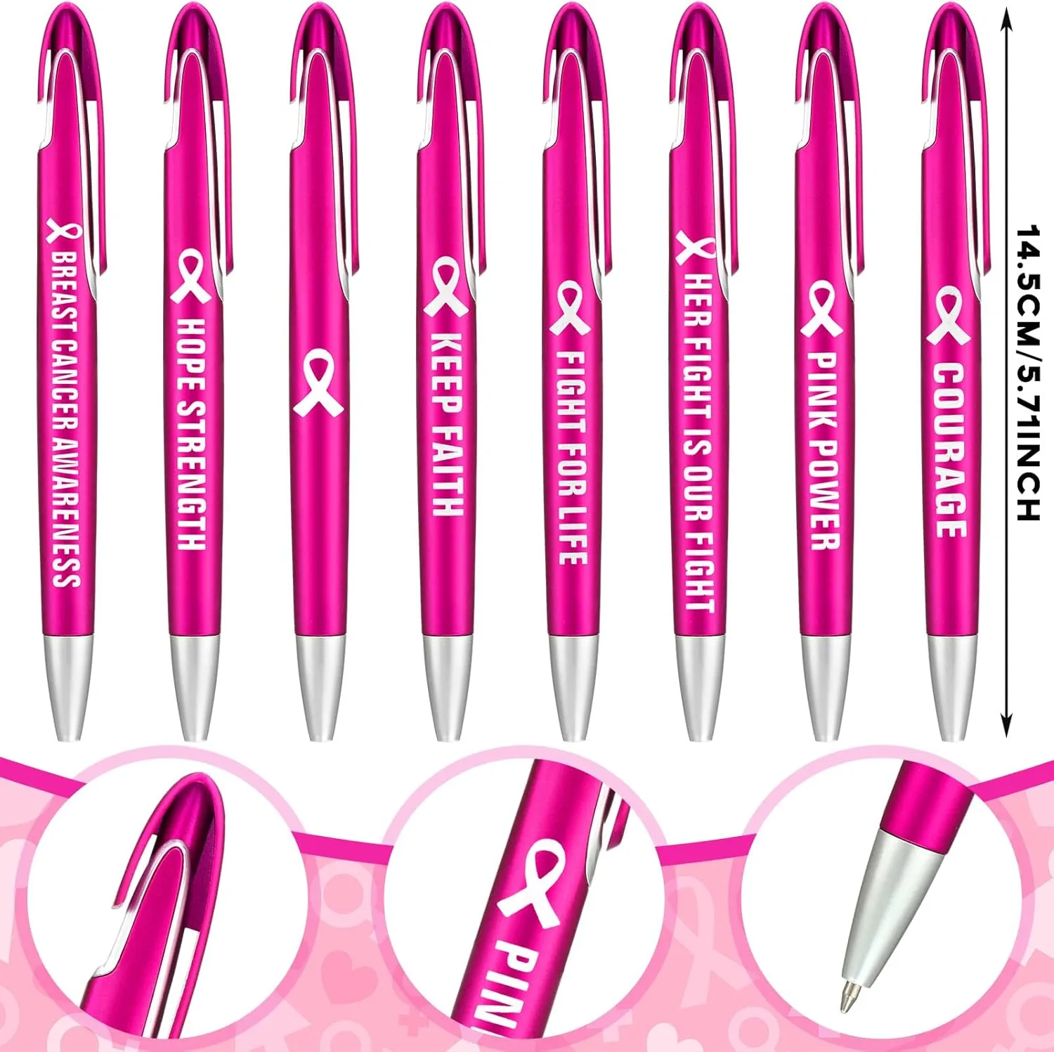 Lincia 100 Pcs Breast Cancer Awareness Ballpoint Pens Bulk Quotes Inspiration Gifts Retractable Medium Point Pens with Black Ink Thank You Gifts for Graduation, Nurses Day, Mother's Day