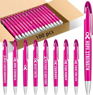 Lincia 100 Pcs Breast Cancer Awareness Ballpoint Pens Bulk Quotes Inspiration Gifts Retractable Medium Point Pens with Black Ink Thank You Gifts for Graduation, Nurses Day, Mother's Day