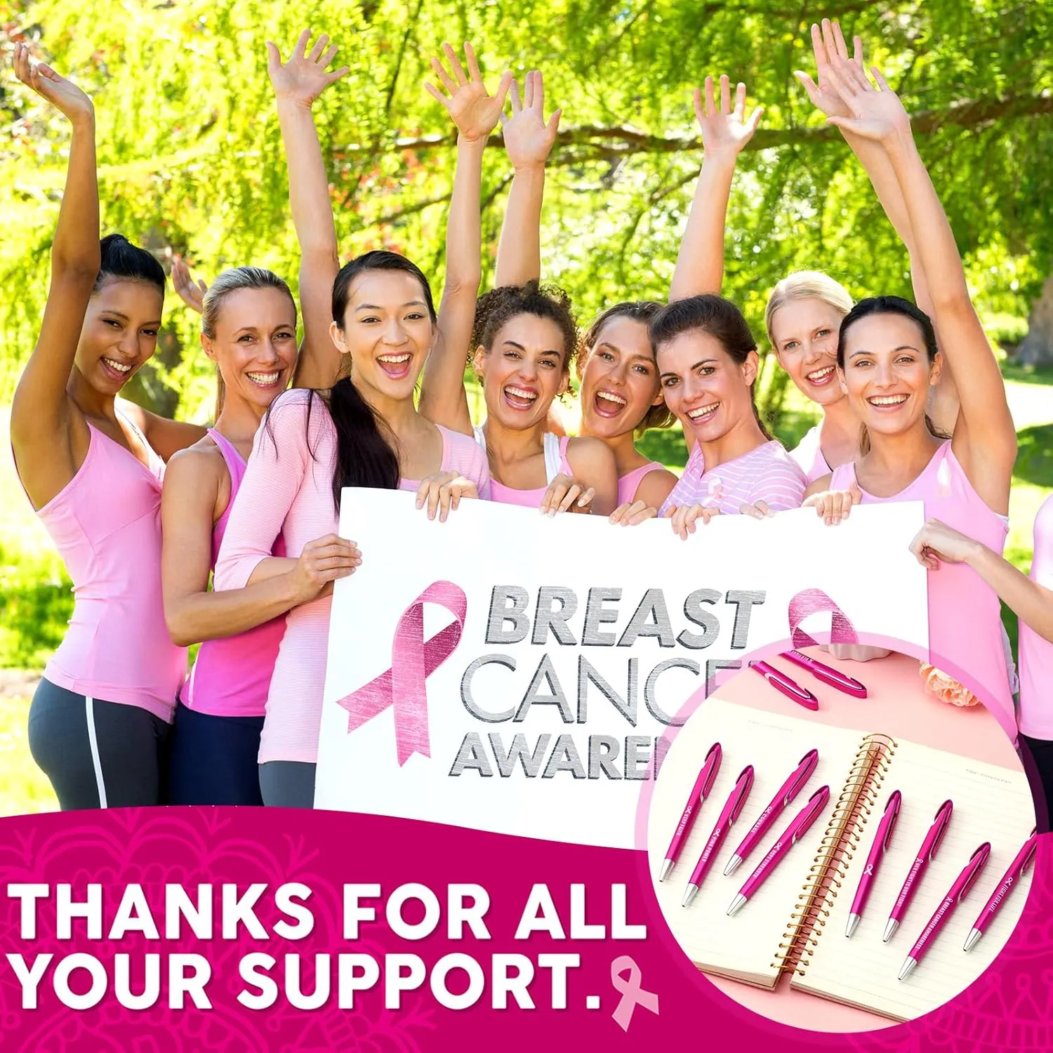 Lincia 100 Pcs Breast Cancer Awareness Ballpoint Pens Bulk Quotes Inspiration Gifts Retractable Medium Point Pens with Black Ink Thank You Gifts for Graduation, Nurses Day, Mother's Day