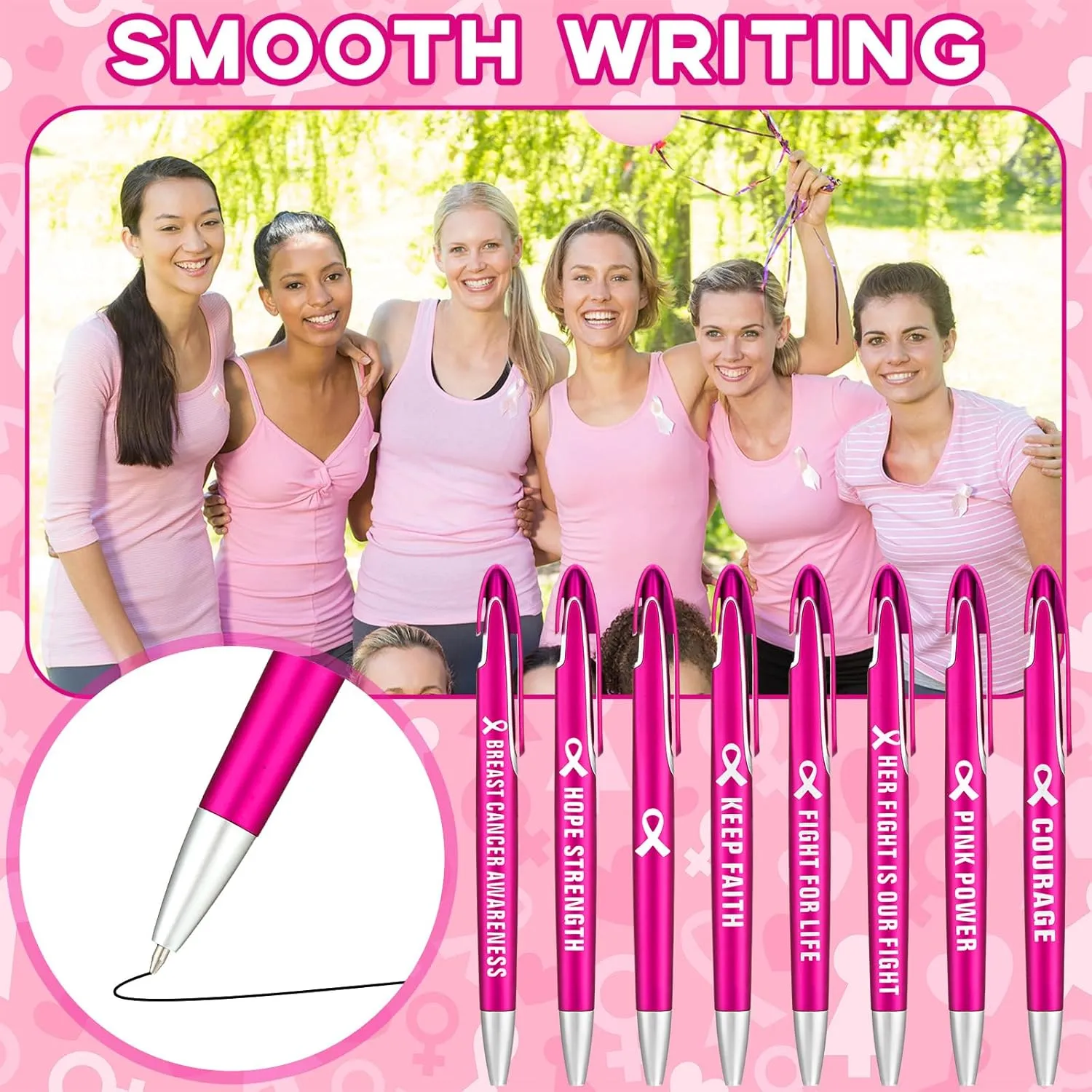 Lincia 100 Pcs Breast Cancer Awareness Ballpoint Pens Bulk Quotes Inspiration Gifts Retractable Medium Point Pens with Black Ink Thank You Gifts for Graduation, Nurses Day, Mother's Day