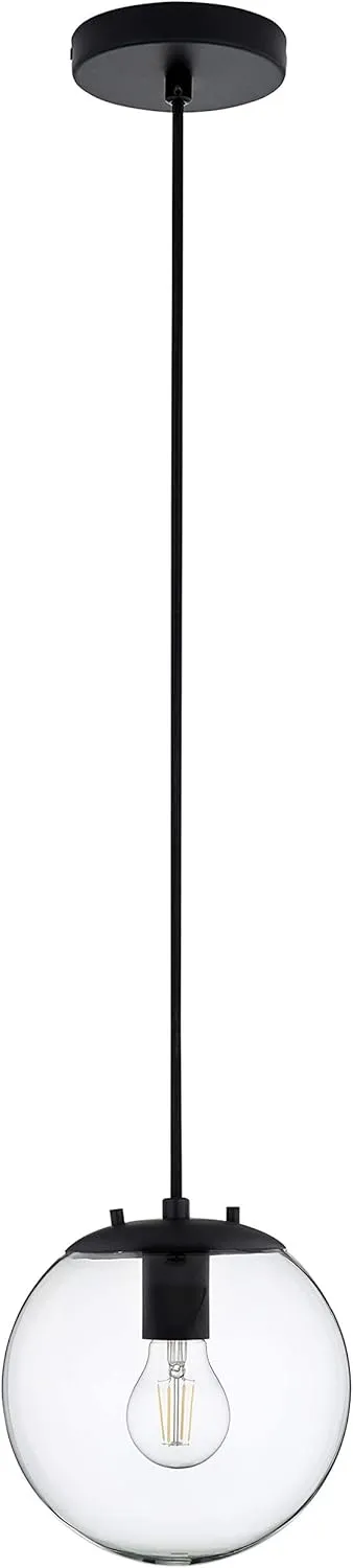 Linea di Liara Sferra Modern Large Glass Pendant Light Kitchen Island Black Pendant Lighting Clear Glass Globe Pendant Light Mid Century Hanging Light Fixture, LED Edison Bulb Included, UL Listed