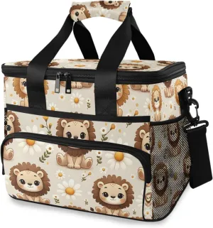 Lion White Daisy Flower Cooler Bag Insulated Cooler Soft Sided Cooler 24 Can Portable Picnic Bag Large Leakproof Lunch Bag Box for Beach Grocery Camping Travel Car Men Women