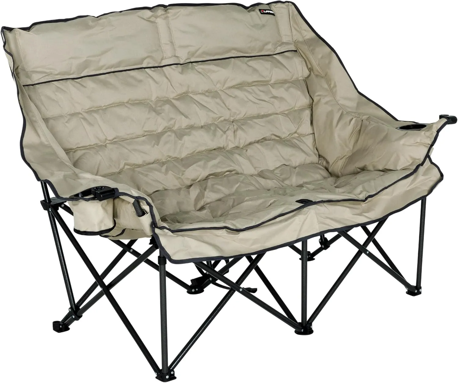 Lippert Big Bear Sand Folding Camping Loveseat with 500-lb. Weight Capacity, Durable Mesh Fabrics, High-Loft Cushioning, Dual Cupholders, Storage Pocket, Zippered Carrying Bag - 2023053718