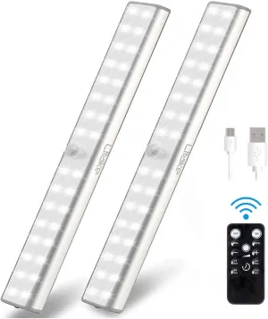 Litake Under Cabinet Lighting Rechargeable,32 LED Wireless LED Closet Lights with Remote, Stick On Anywhere Magnetic Dimmable LED Night Light with Timer for Kitchen Bedroom,2 Packs
