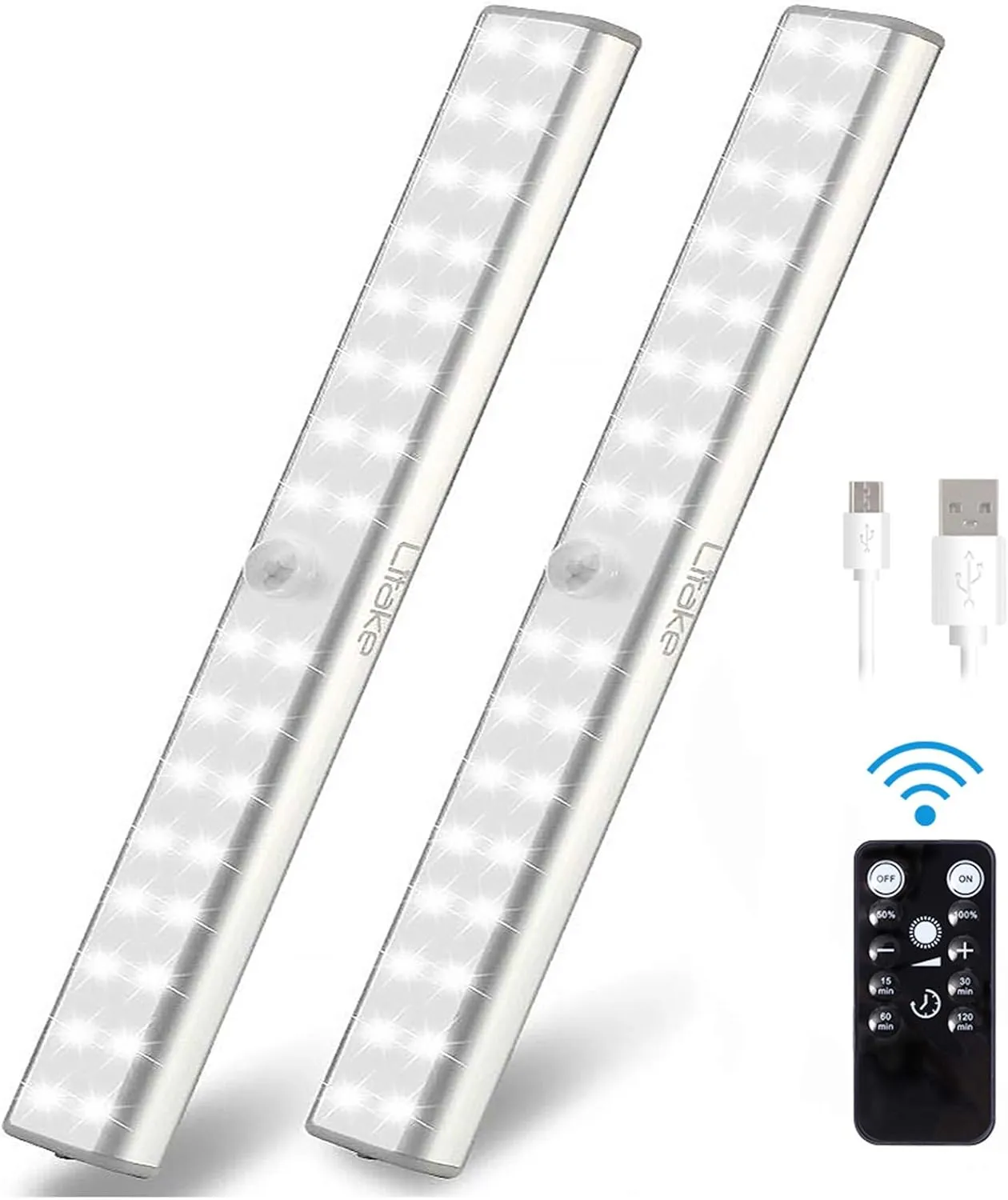Litake Under Cabinet Lighting Rechargeable,32 LED Wireless LED Closet Lights with Remote, Stick On Anywhere Magnetic Dimmable LED Night Light with Timer for Kitchen Bedroom,2 Packs