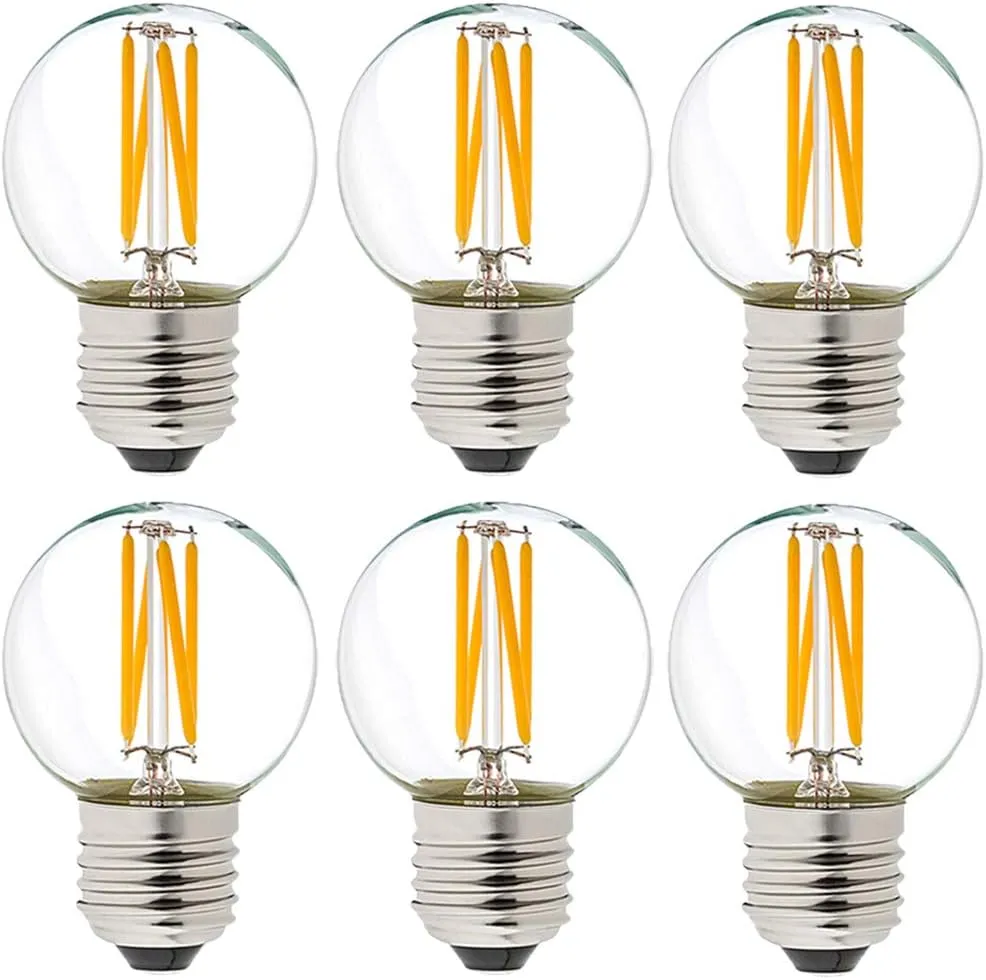 LiteHistory Dimmable 40W g16.5 Edison Bulb - 2700K 4W e26 Globe Bulb for Ceiling Fans, Chandeliers, Vanity Lights - AC120V 400lm 6Pack