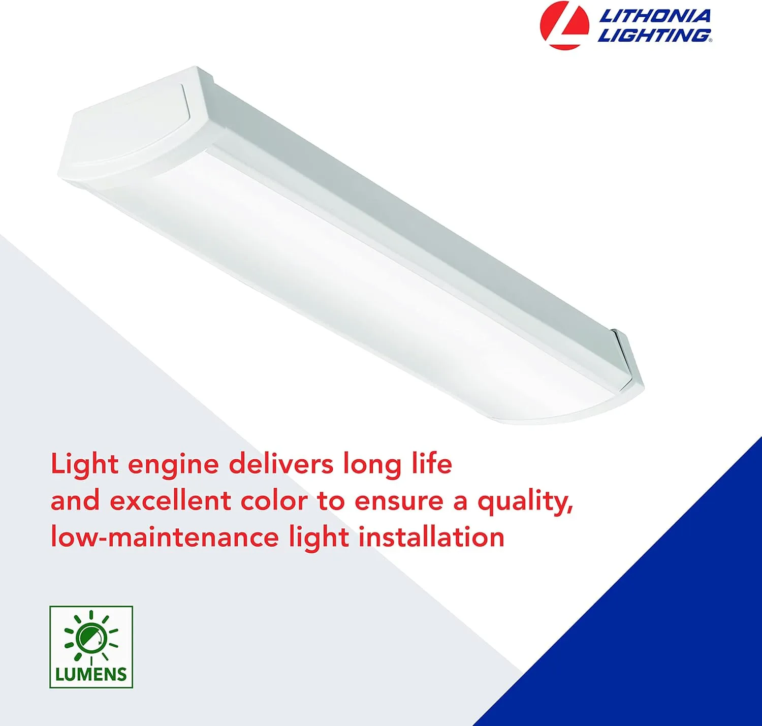 Lithonia Lighting 2 Foot LED Light Fixture, Low-Profile LED Wraparound Flush Mount Ceiling Light, 4000K Cool White, 120V, 24-Inch (FMLWL 24 840)