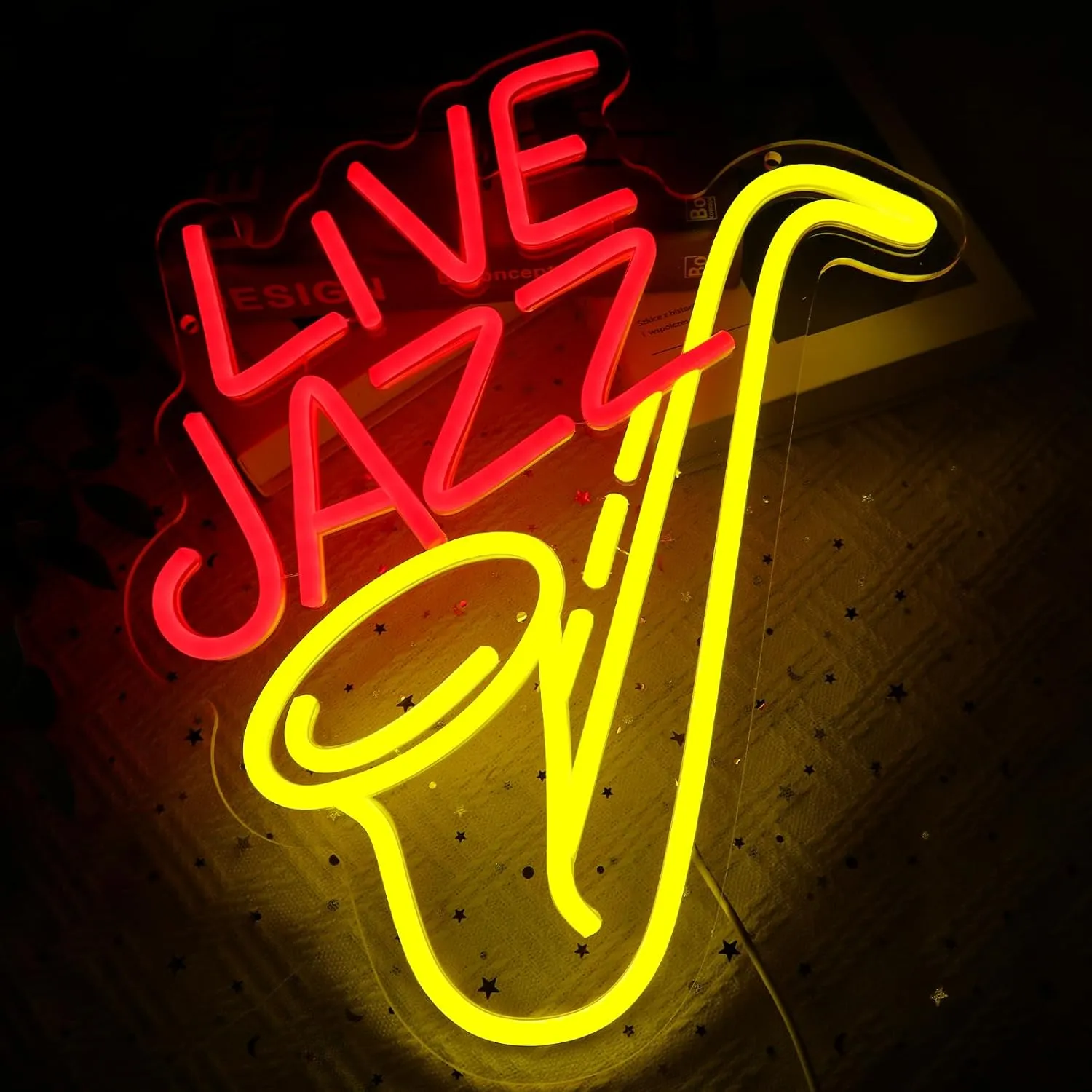 Live Jazz Neon Sign for Wall Decor, Saxophone Led Signs for Music Studio, USB Dimmable Live Music Neon Lights for Jazz Club Bar Home Show Studio Recording Room Wall Art