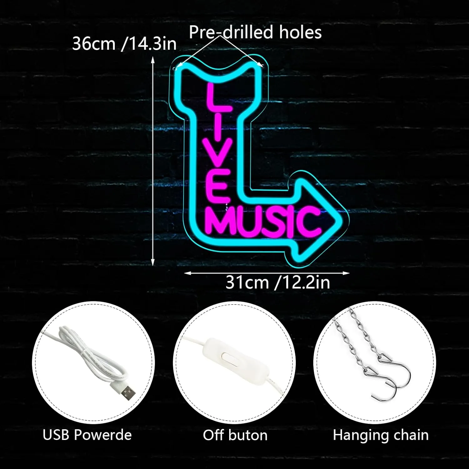 Live Music Neon Signs for Wall Decor,LED Neon Light decoration Beer,Bar,Music Studio,Bedroom,Party,Club Birthday、Christmas Gift