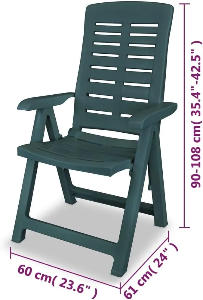 Lounge Chair, Pool Chair, Reclining Patio Chairs 4 pcs, Easy to Clean Suitable for Patio, Porch, Backyard, Balcony, Garden Plastic Green