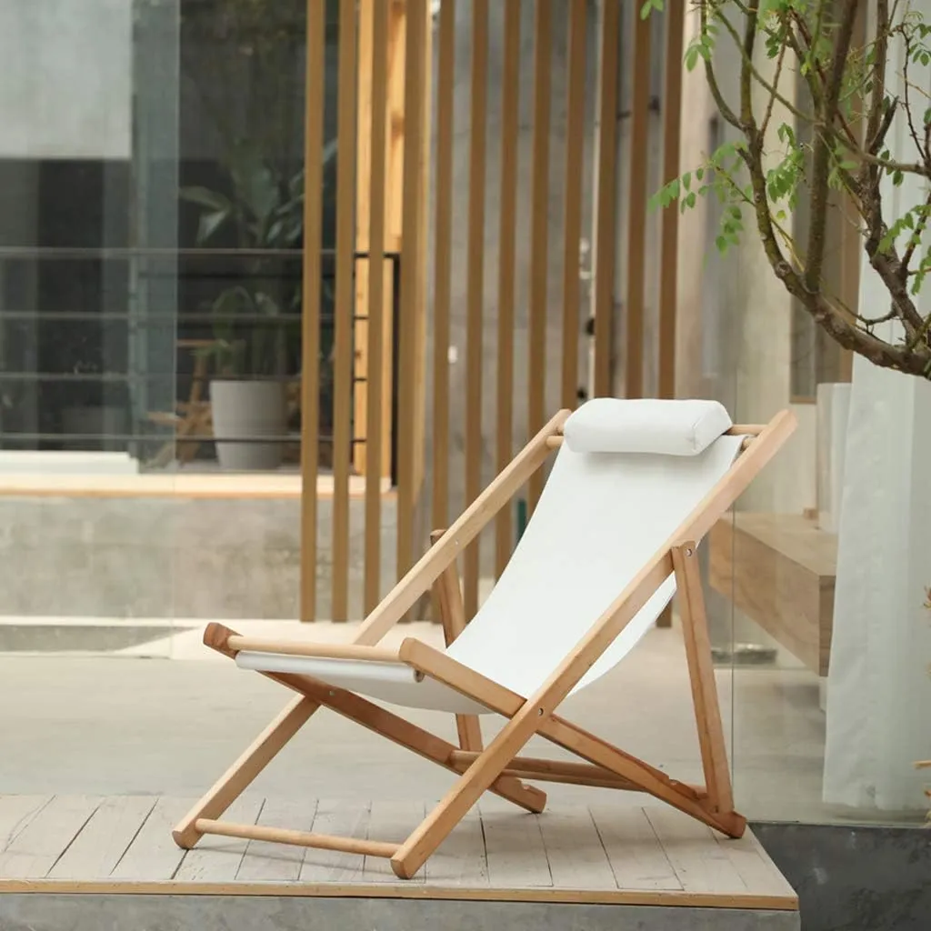 Lounge Chair, Traditional Garden Beach Deck Chairs Classic Sun Loungers Recliners Chairs Wooden Sunloungers Reclining Camping Chairs, White Max. 150KG Lounge Chair