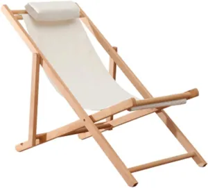 Lounge Chair, Traditional Garden Beach Deck Chairs Classic Sun Loungers Recliners Chairs Wooden Sunloungers Reclining Camping Chairs, White Max. 150KG Lounge Chair