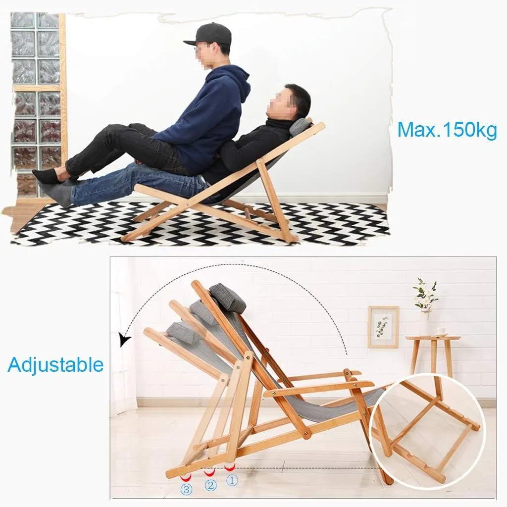 Lounge Chair, Traditional Garden Beach Deck Chairs Classic Sun Loungers Recliners Chairs Wooden Sunloungers Reclining Camping Chairs, White Max. 150KG Lounge Chair