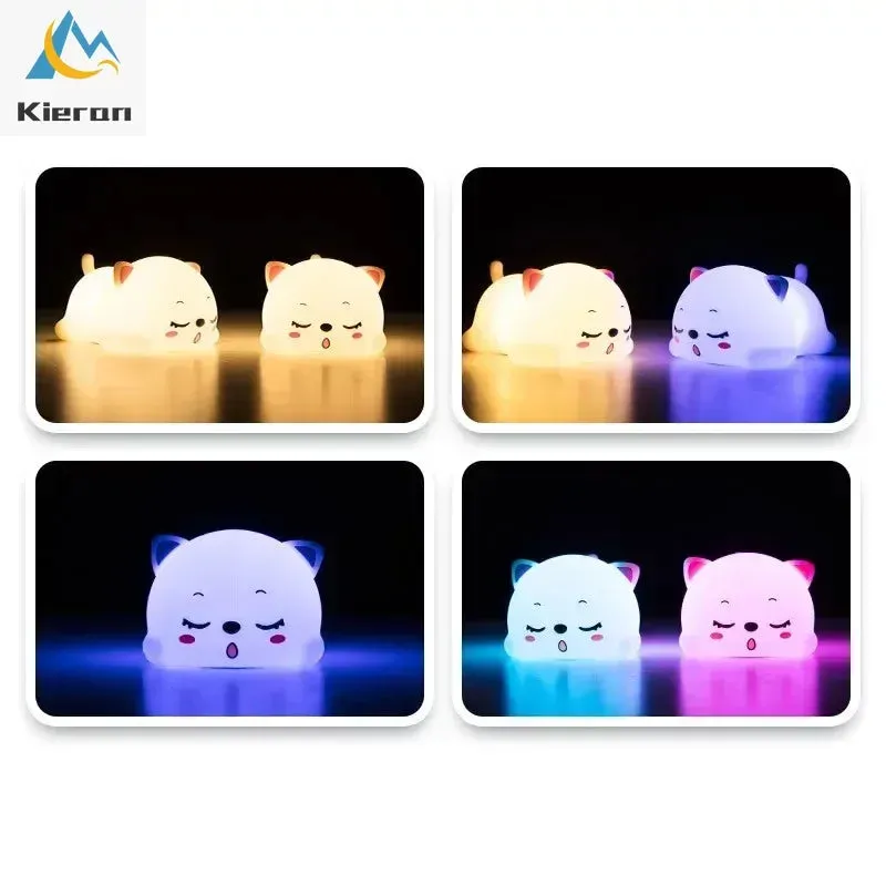 Lovely Cat LED Night Light - USB Rechargeable Touch Lamp
