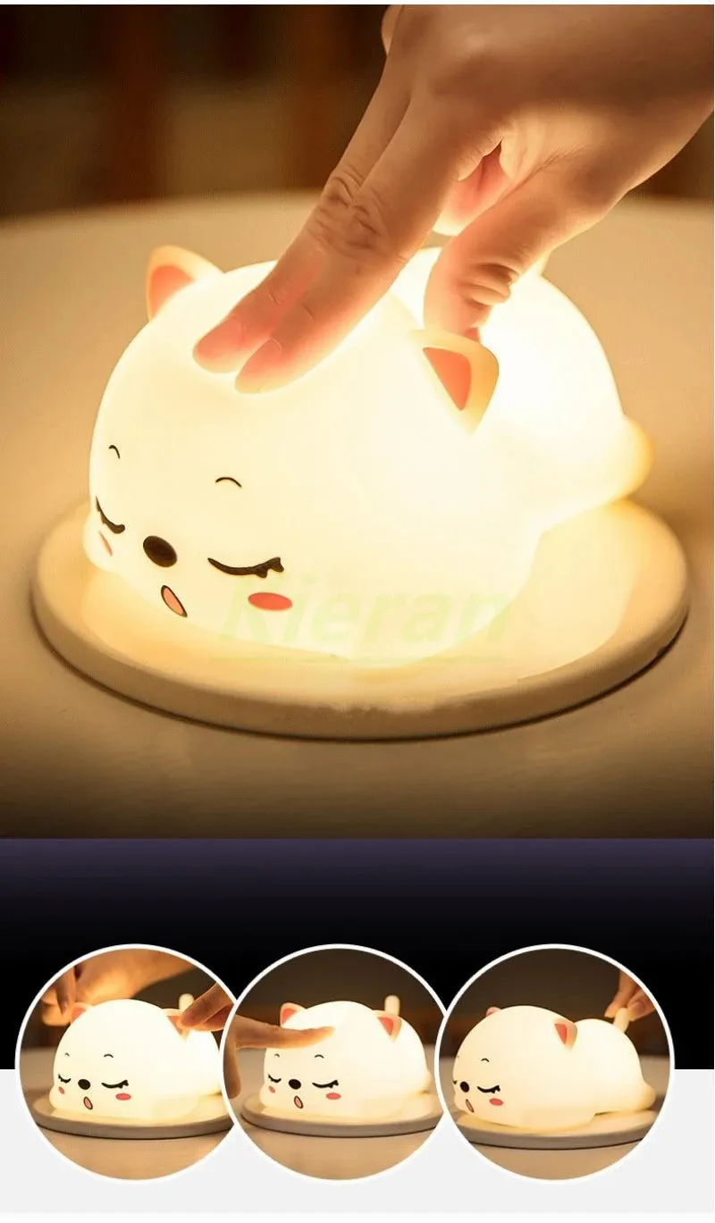 Lovely Cat LED Night Light - USB Rechargeable Touch Lamp