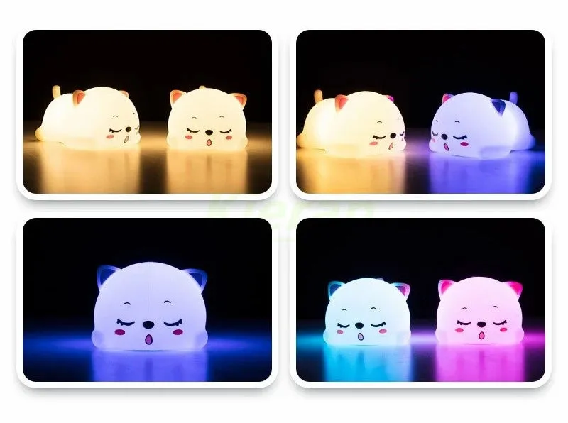 Lovely Cat LED Night Light - USB Rechargeable Touch Lamp