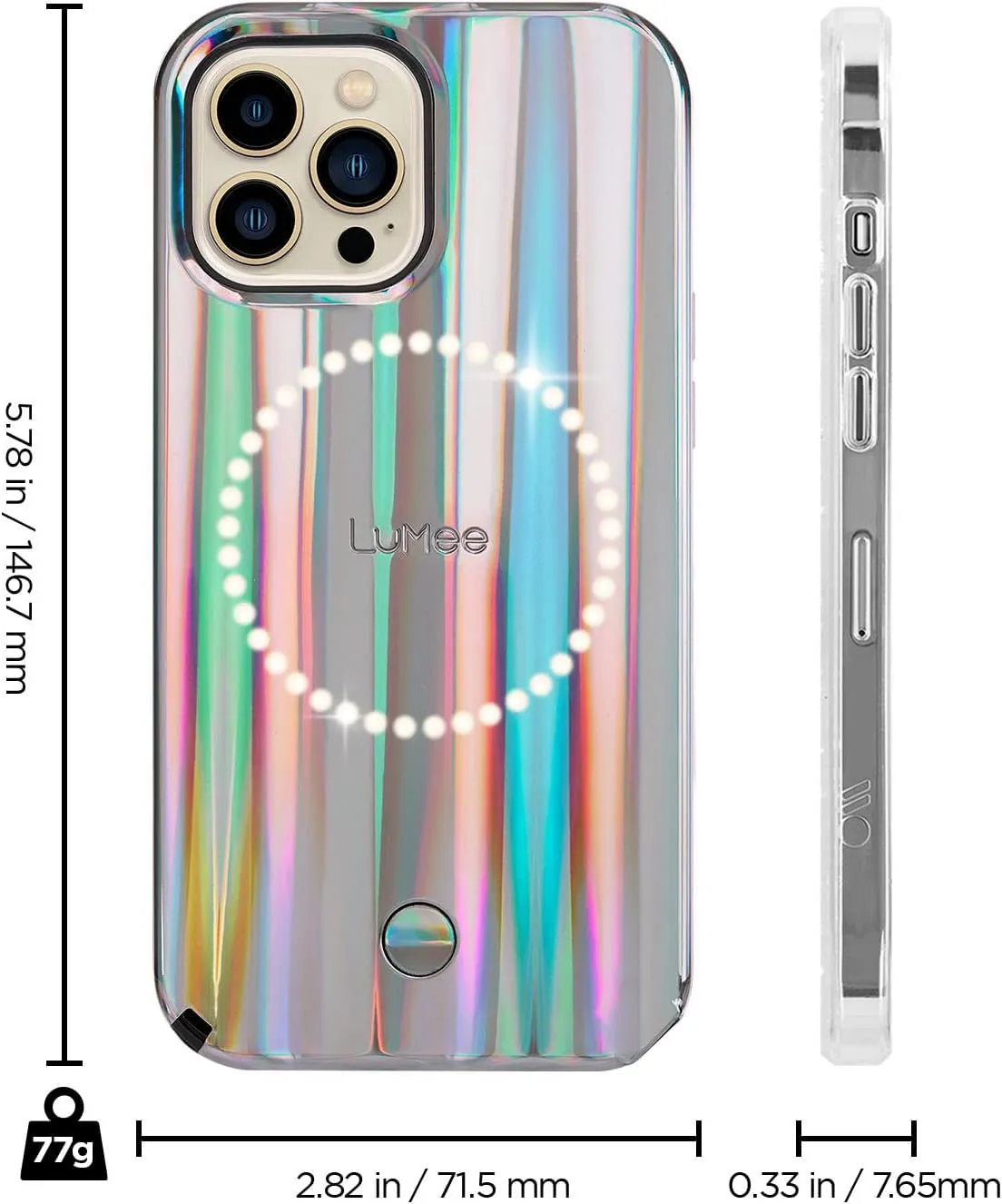 Lumee HALO - Lighted Selfie Case for iPhone 13 and 13 Pro - Built-in Adjustable LED Lighting - 6.1 Inch - Holographic Edition