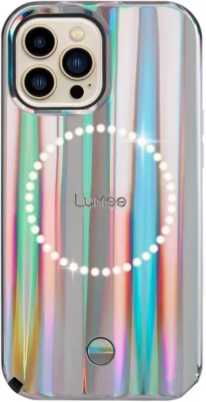 Lumee HALO - Lighted Selfie Case for iPhone 13 and 13 Pro - Built-in Adjustable LED Lighting - 6.1 Inch - Holographic Edition
