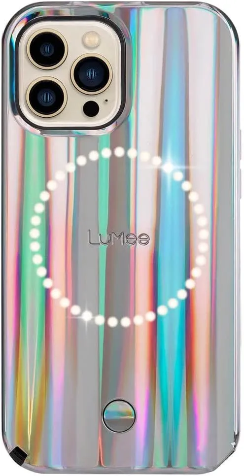 Lumee HALO - Lighted Selfie Case for iPhone 13 and 13 Pro - Built-in Adjustable LED Lighting - 6.1 Inch - Holographic Edition