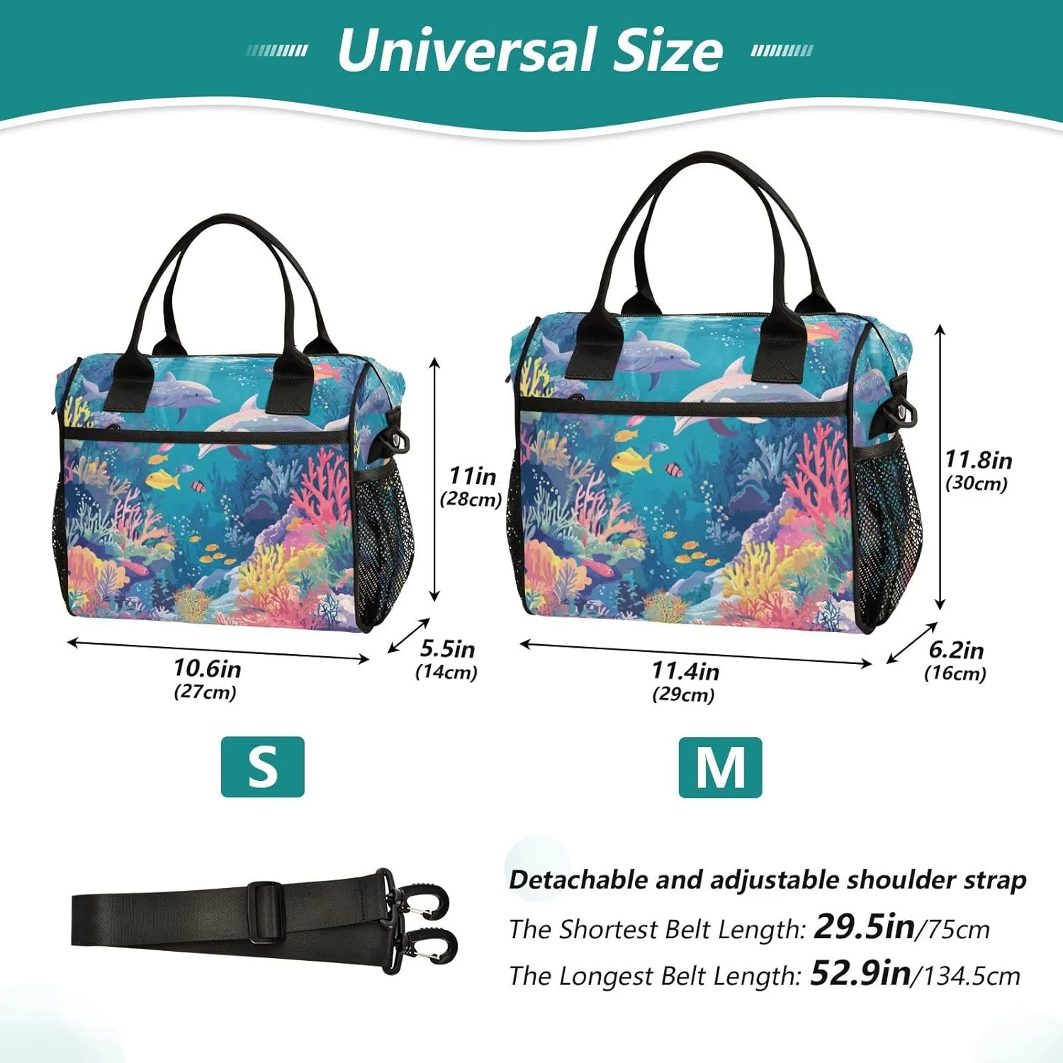 Lunch Bag for Women, Insulated Lunch Box Women with Adjustable Shoulder Strap, Reusable Lunch Tote Bag for work Picnic Hiking-M（Maritime World）