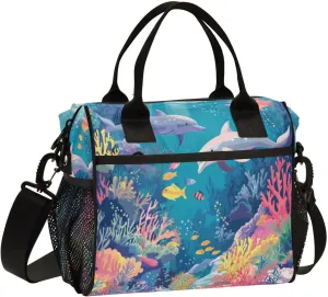Lunch Bag for Women, Insulated Lunch Box Women with Adjustable Shoulder Strap, Reusable Lunch Tote Bag for work Picnic Hiking-M（Maritime World）