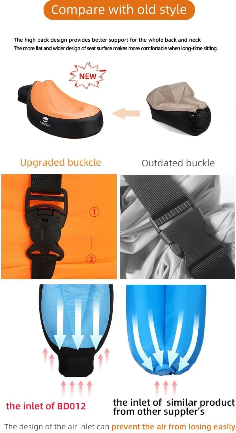 LUTEM DB012-S Inflatable Cool Inflatable Chair. Camping Accessories. Size 35(L)*19(H)*25(W) inch Easy Setup is Perfect for Hiking Gear, Beach Chair/Sleeping Bag/picnics/Camping (Orange)